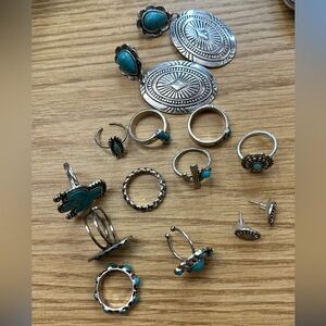 western jewelry set (2 pair earrings and 10 rings)